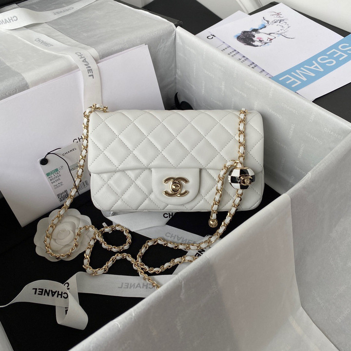 Chanel Football Style Ball Small Flap Bag Leather In White