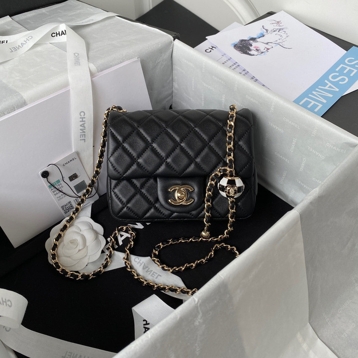 Chanel Football Style Ball Mini Flap Bag Leather In Black