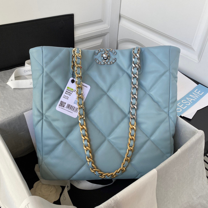 Chanel Classic Rhombus Design Tote Bag Lambskin In Light Blue