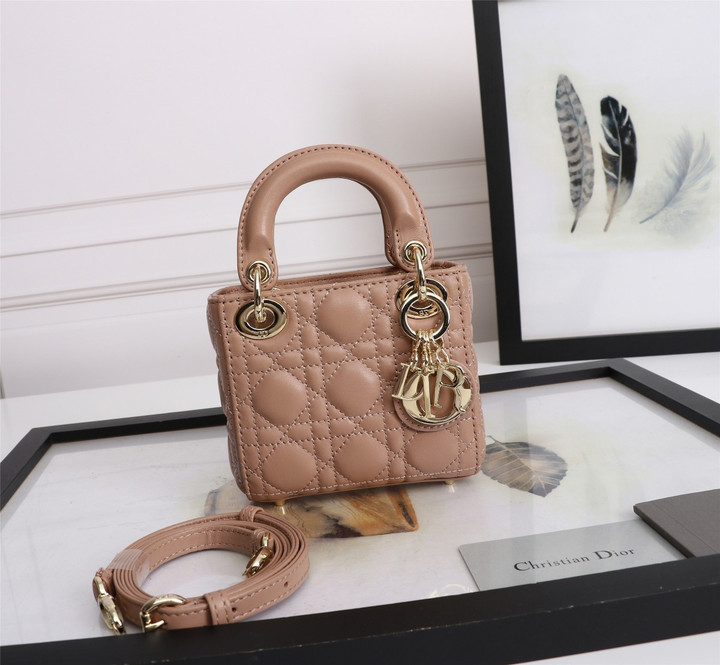 Christian Dior Micro Lady Bag Cannage Lambskin In Beige