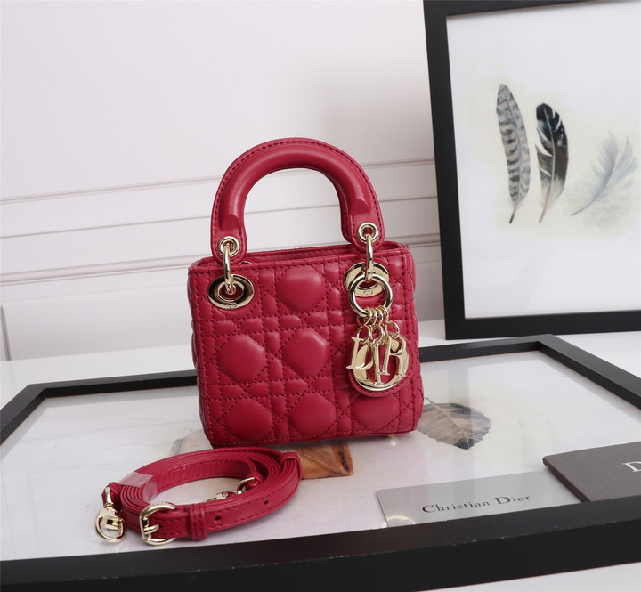 Christian Dior Micro Lady Bag Cannage Lambskin In Red