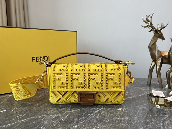 Fendi Bag In Yellow Canvas With Yellow Embroidery