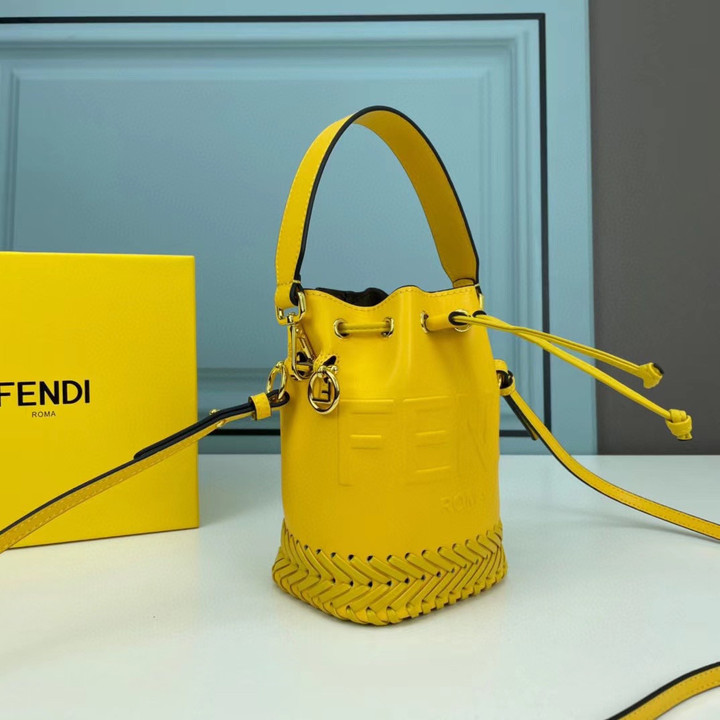 Fendi Mon Tresor Mini Bucket Bag With Stitching Cowhide In Yellow