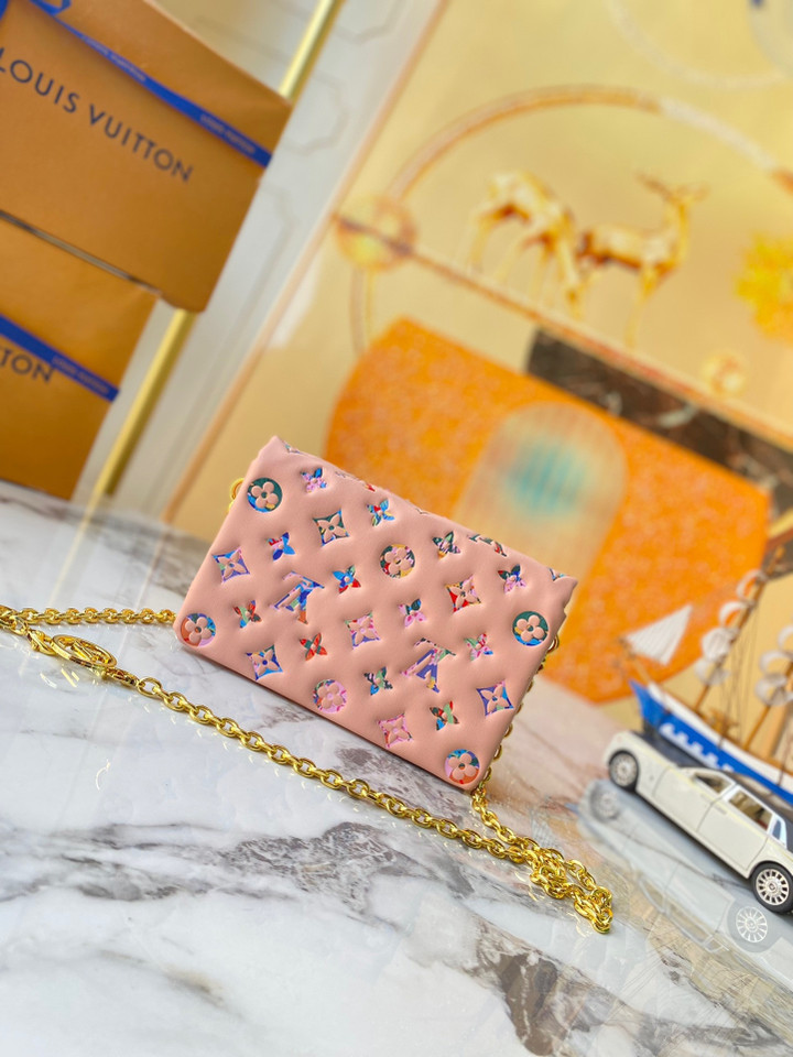 Louis Vuitton Pochette Coussin Chain Bag Colorful Monogram Embossed Sheepskin In Light Pink