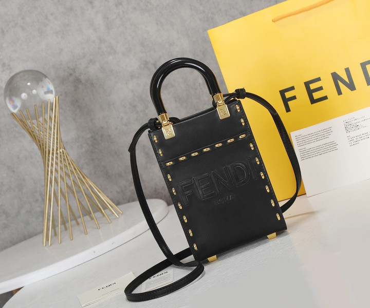 Fendi Sunshine Mini Shopper Bag Leather In Black