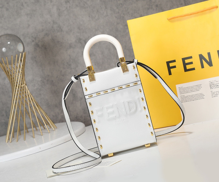 Fendi Sunshine Mini Shopper Bag Leather In White