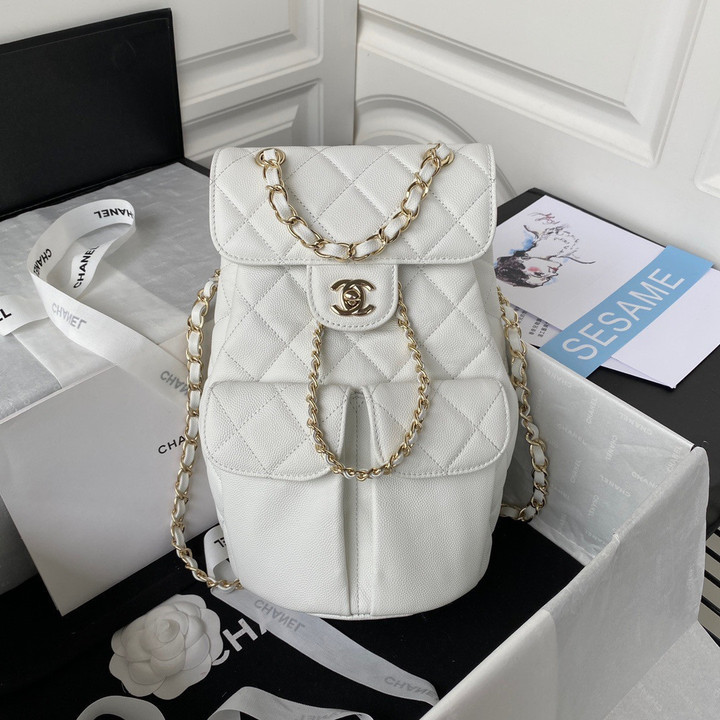 Chanel Backpack Grain Calfskin In White