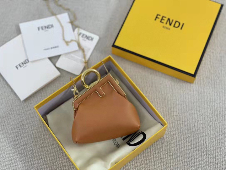 Fendi Nano First Charm Bag Leather In Brown
