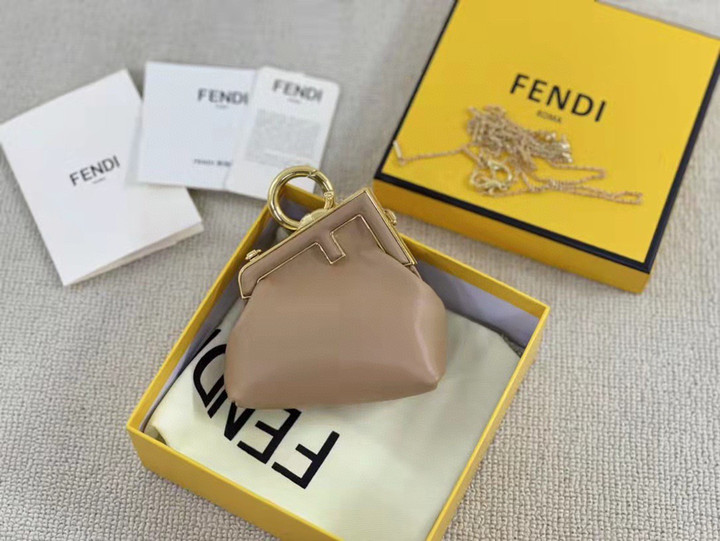 Fendi Nano First Charm Bag Leather In Beige