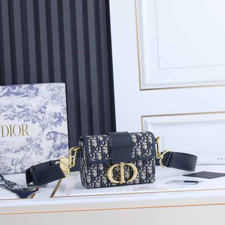 Christian Dior 30 Montaigne Mini Box Bag Oblique Jacquard Canvas In Blue