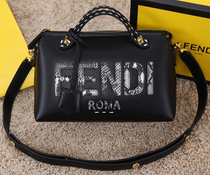 Fendi By The Way Medium Bag With Python Lettering Leather In Black