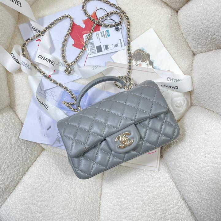 Chanel Mini Flap Bag With Top Handle In Grey