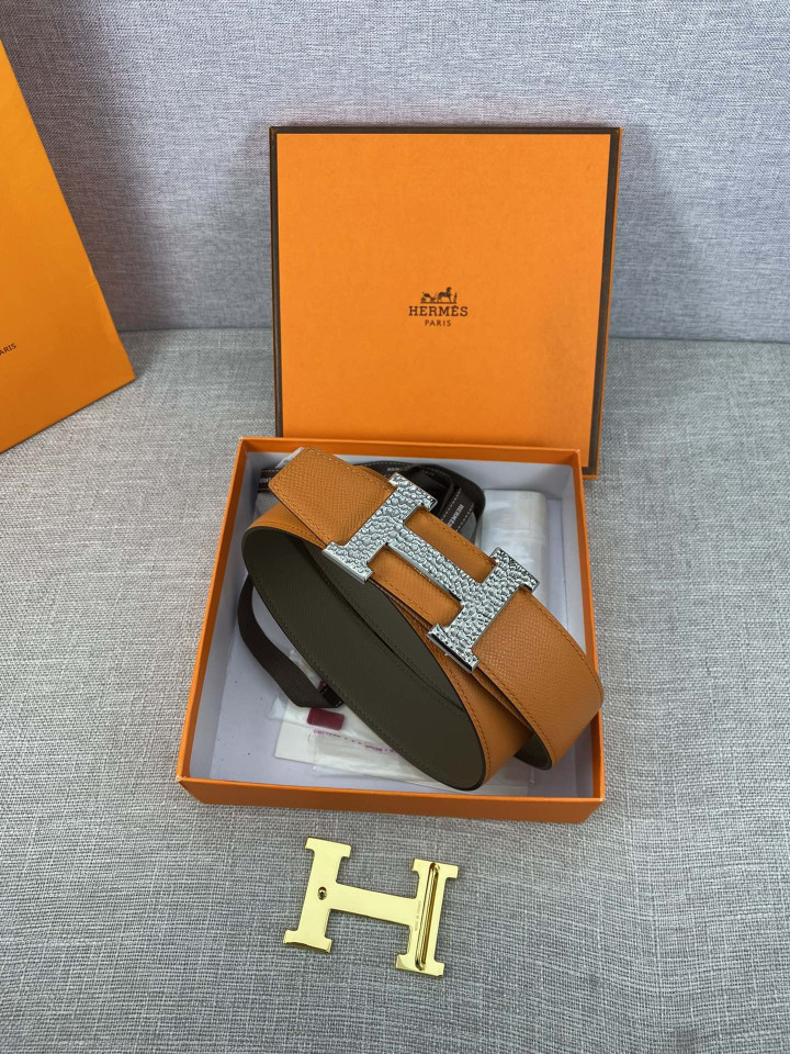 Hermes H Belt Buckle & Reversible Leather Strap, Orange