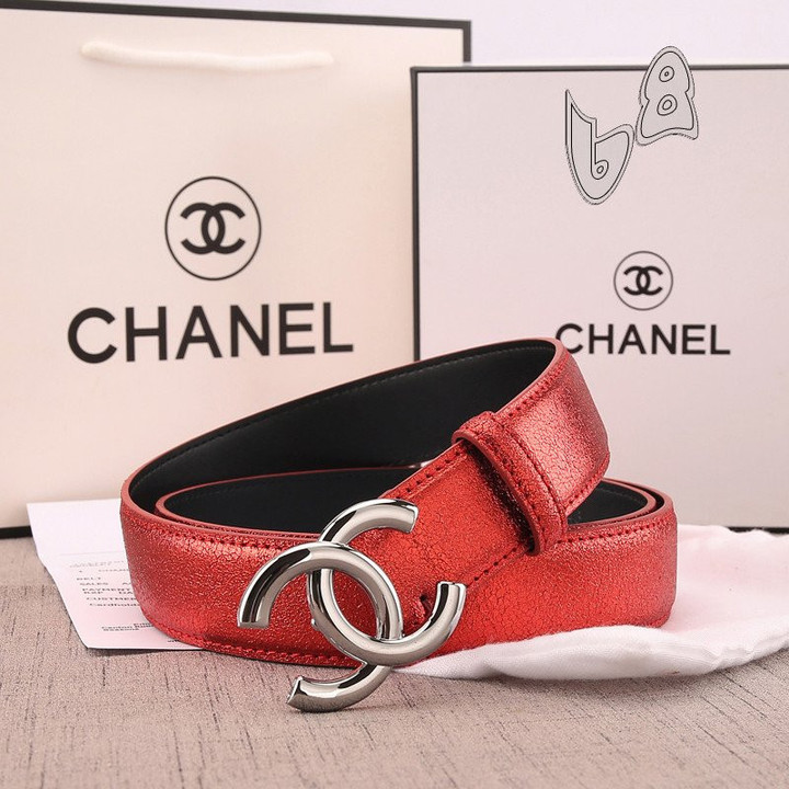 Chanel Logo CC Belt In Red And Silver
