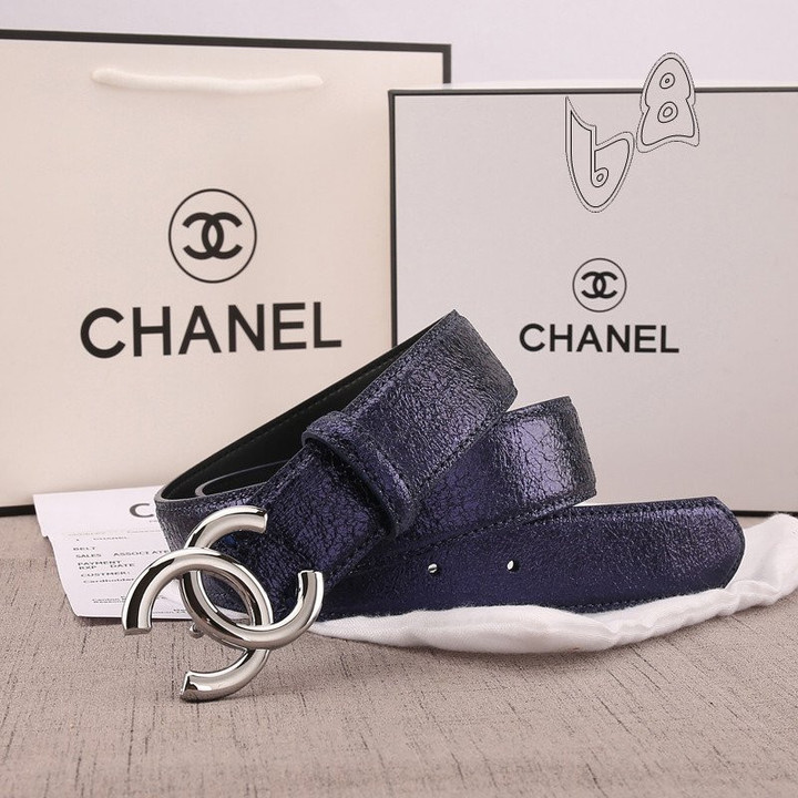 Chanel Logo CC Belt In Silver - Blue Navy Color