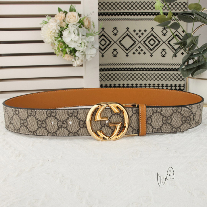 Gucci GG Supreme Belt (G Buckle) In Beige And Brown
