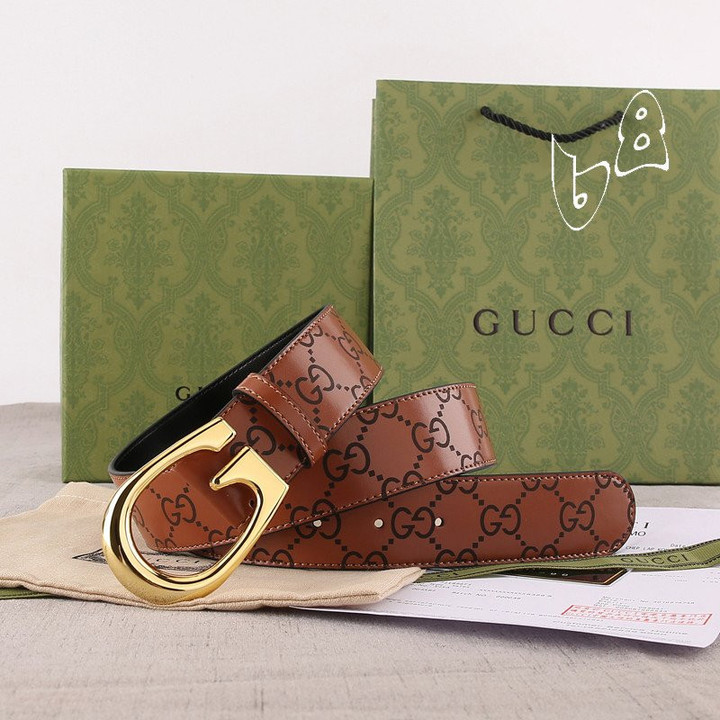 Gucci G Buckle Slim Belt In Yellow Gold And Dark Brown