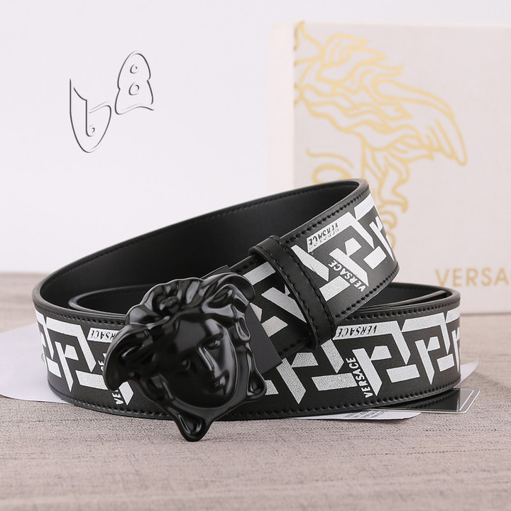 Versace Logo La Medusa Leather Belt In Black