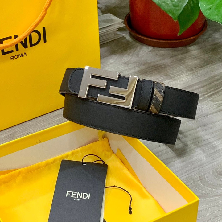Fendi Reversible Belt With Two Loops FF Silver Buckle