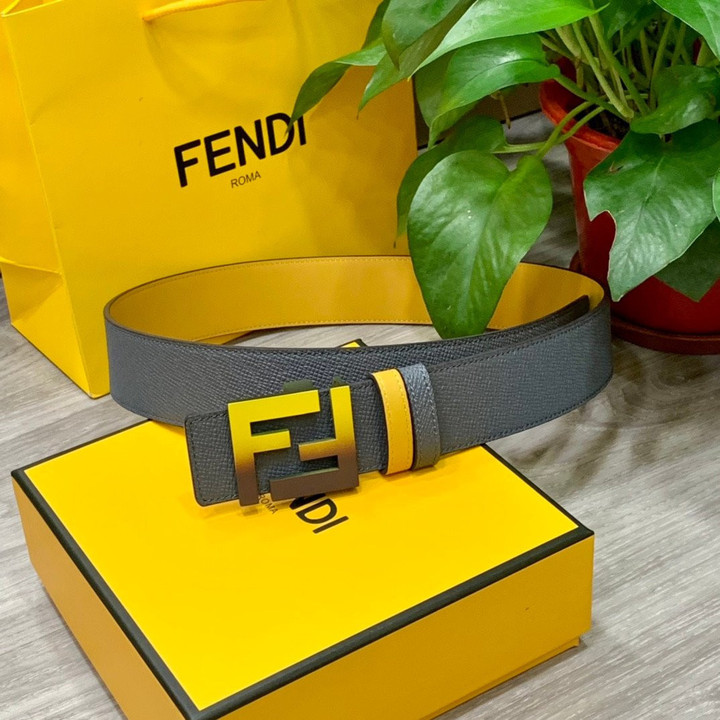 Fendi Belt With Two Loops Yellow Multicolor Graduated Buckle