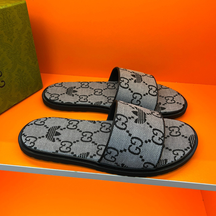 Gucci x Adidas GG Canvas Slide Sandal In Grey, Men