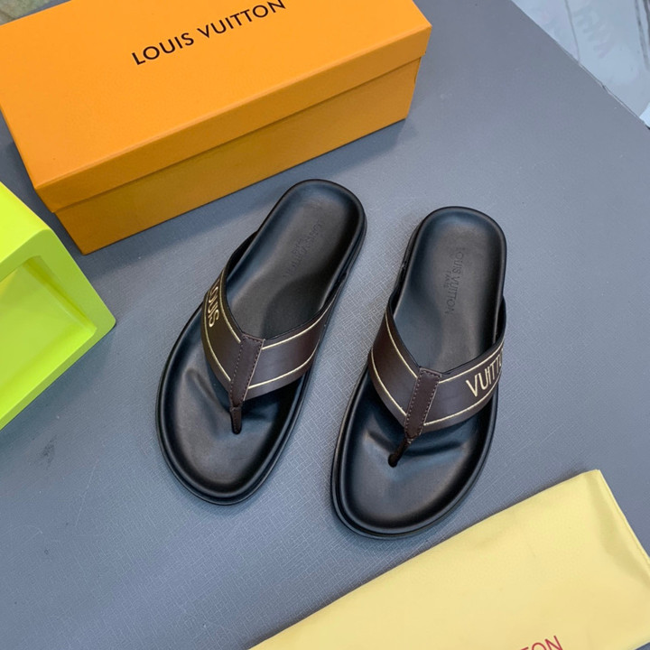 Louis Vuitton Pioneer Thong Slide In Black/Brown, Men
