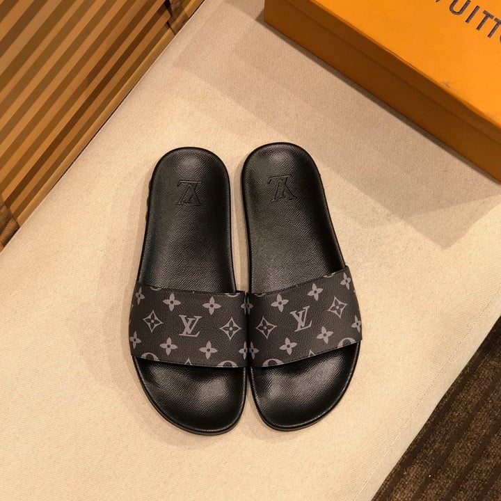 Louis Vuitton Rubber Slide Sandal In Black Monogram