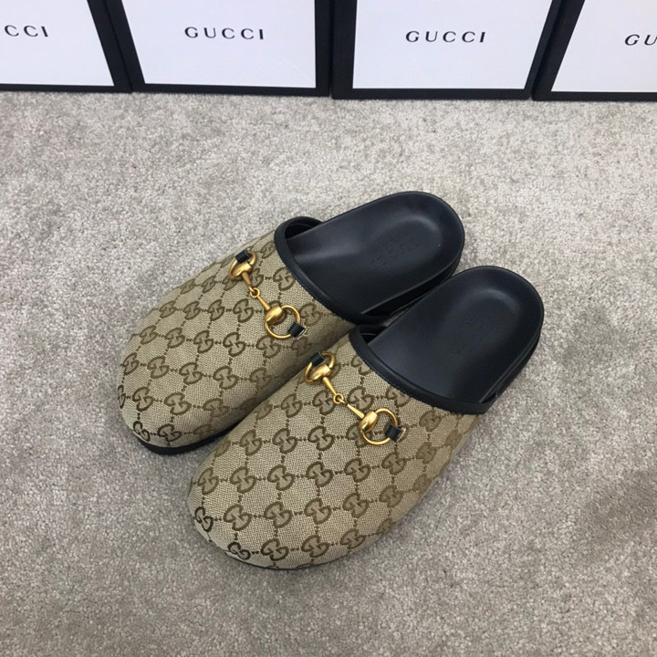 Gucci Slipper With Horsebit Beige Slide Sandal, Men