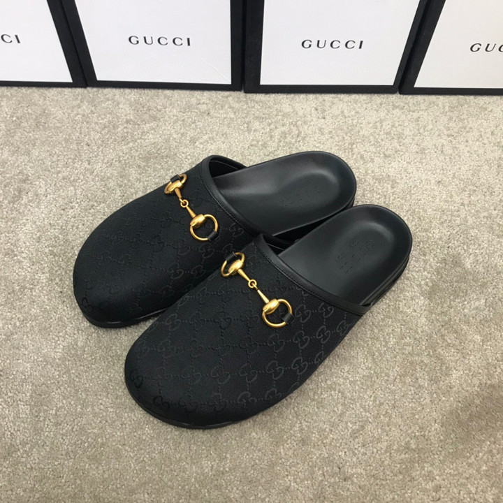 Gucci Slipper With Horsebit Black Slide Sandal, Men