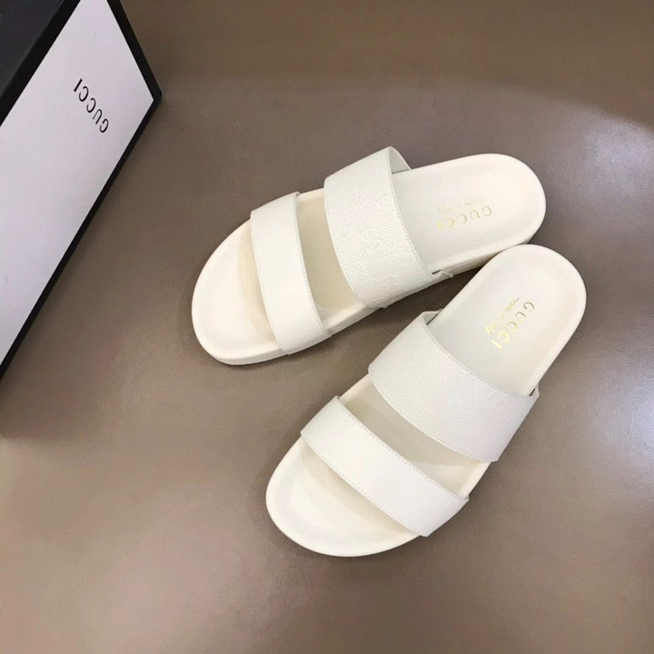 Gucci Gg Monogram Double Straps Sandals In White