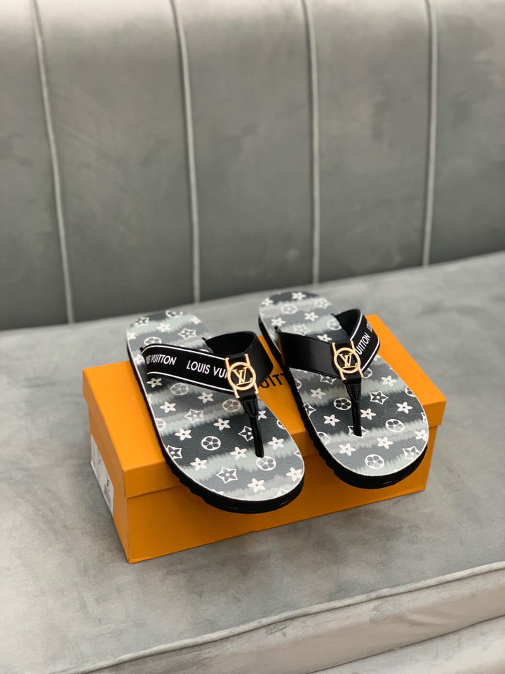 Louis Vuitton Flip Flops Slide In Black/Grey, Men