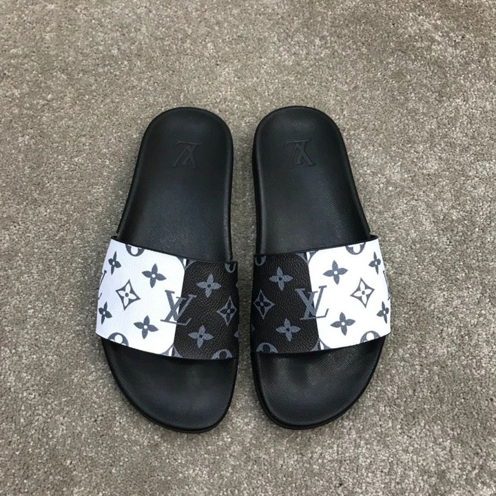 Louis Vuitton Waterfront Mule Monogram Slippers In Black And White