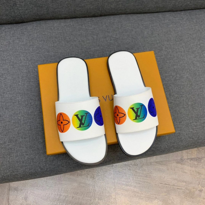Louis Vuitton Colorful Circle Logo White Leather Slippers