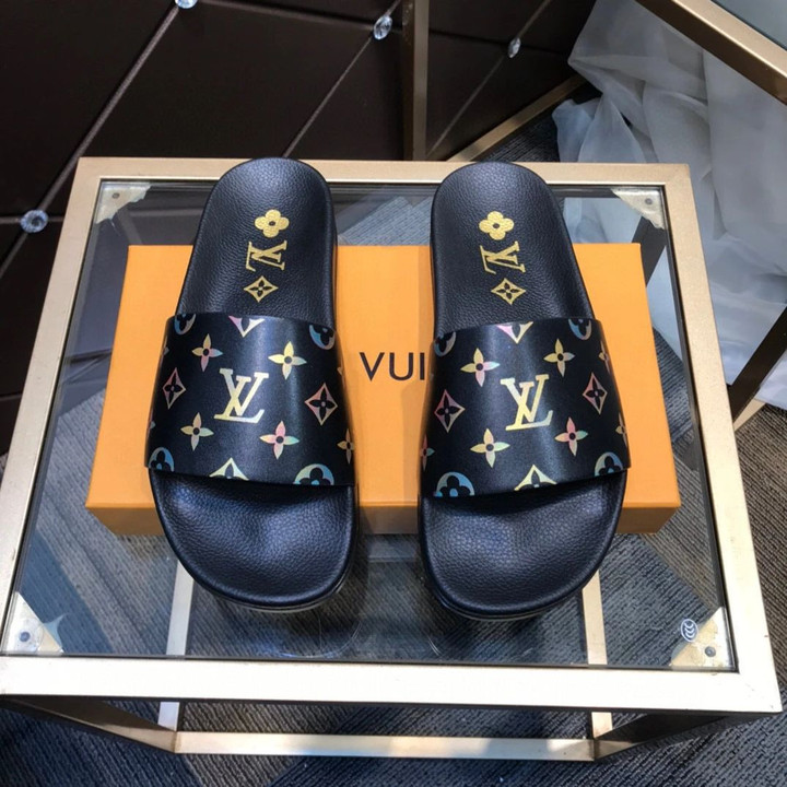 Louis Vuitton Waterfront Mule Slides In Black And Multicolor Monogram