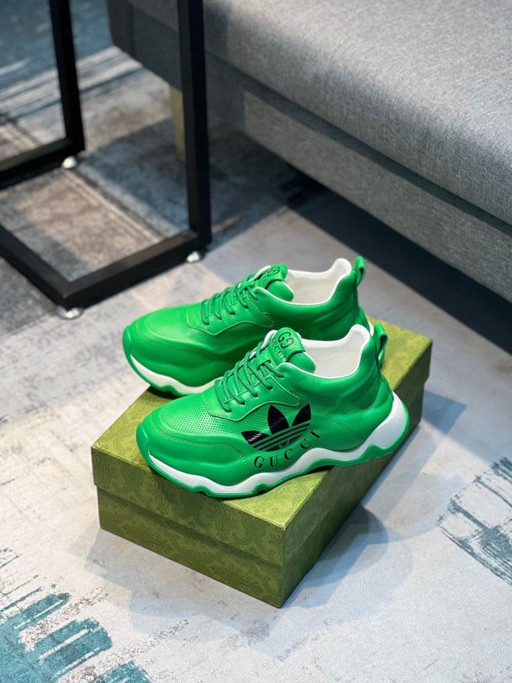 Adidas x Gucci Men's Rhyton Logo Leather Sneaker In Green