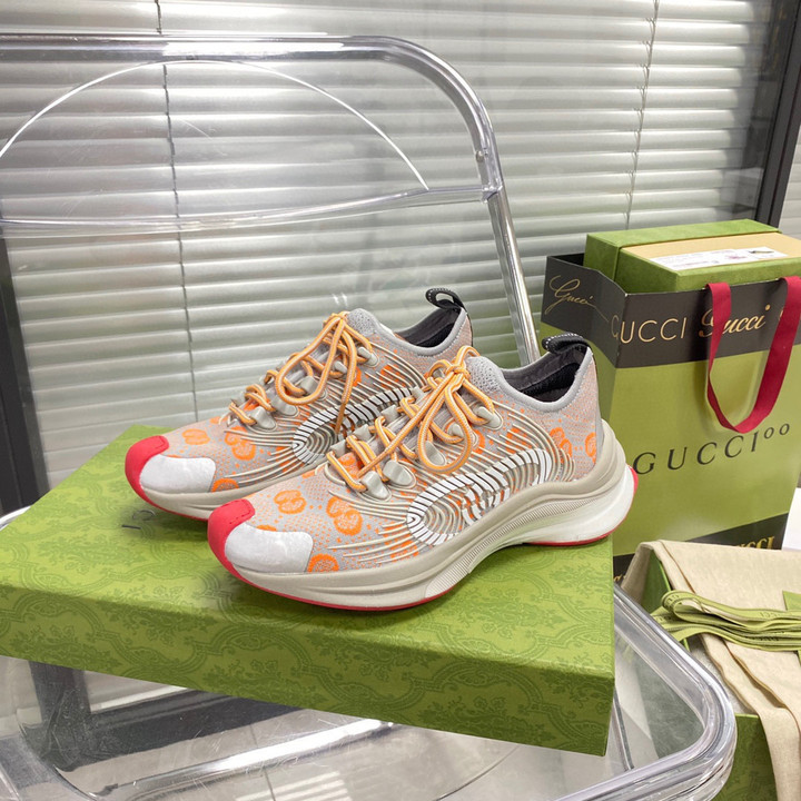 Gucci Run Shoes Sneakers In Grey And Orange