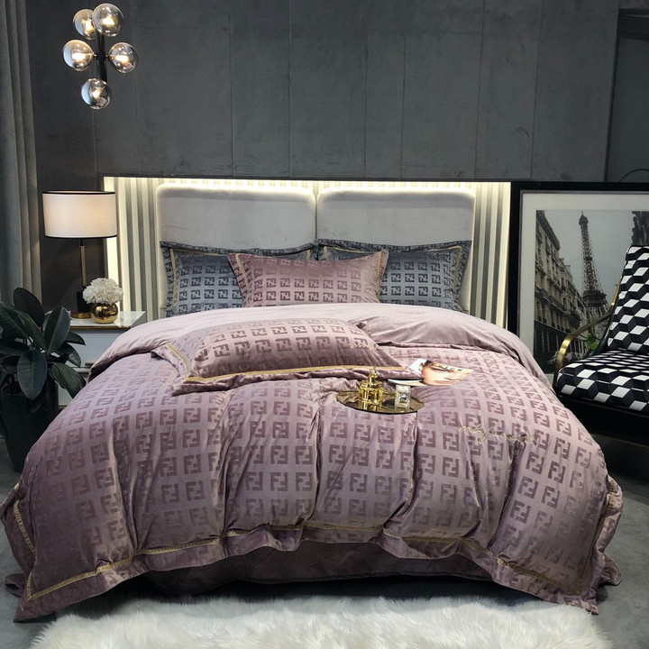 Fendi FF Motif On Purple Pattern Bedding Set
