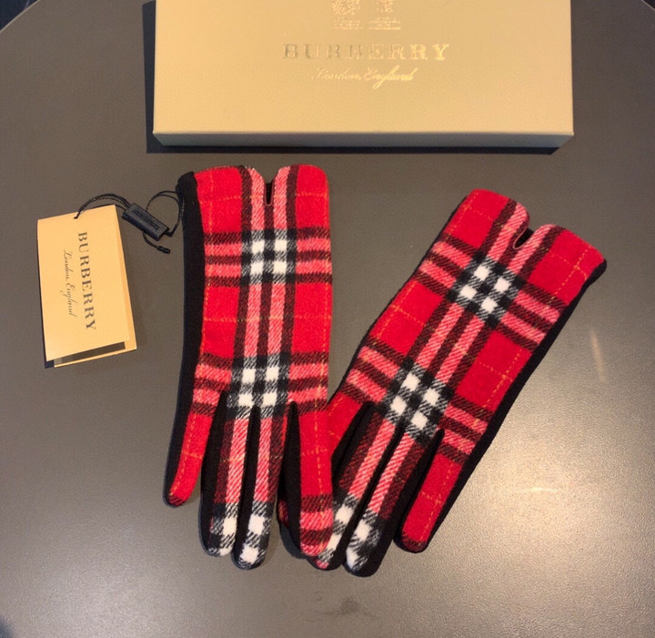 Burberry Red Vintage Check Wool Gloves