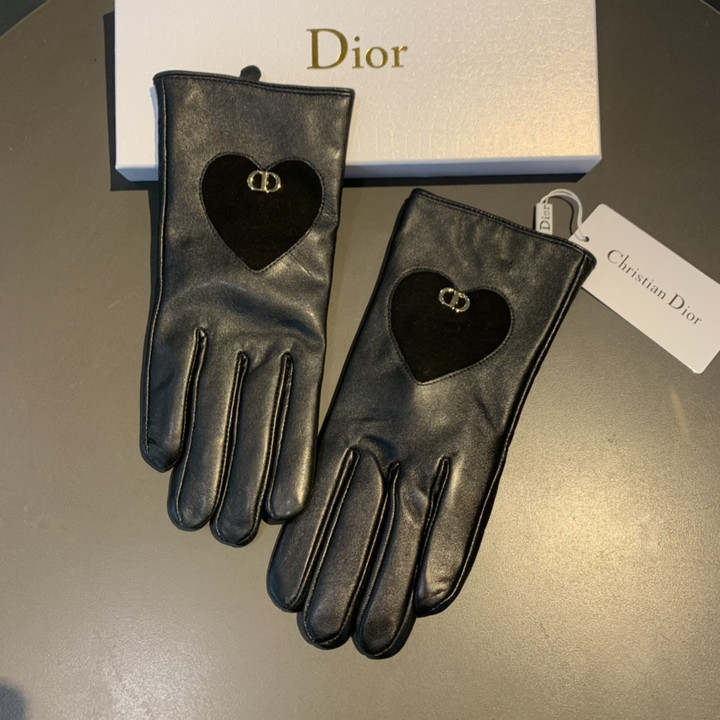 Dior Iconic Metal And Black Heart Calfskin Leather Gloves