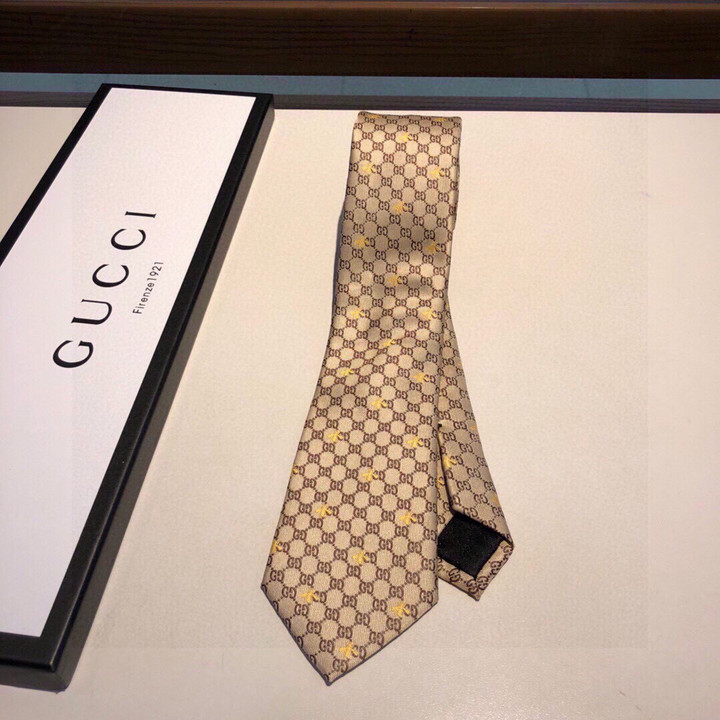 Gucci GG Bees Silk Tie Cravatta In Beige