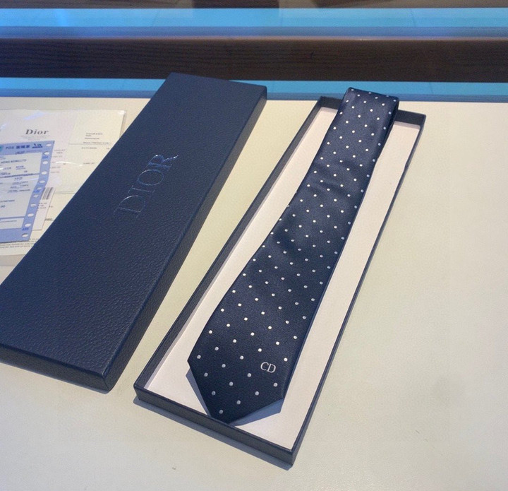 Dior Navy Blue Necktie Caravatta With Polka Dot Pattern