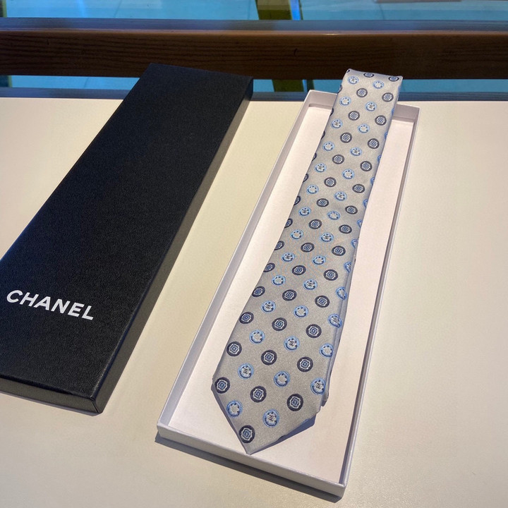 Chanel Paw Icons Pattern Necktie Caravatta In Gray