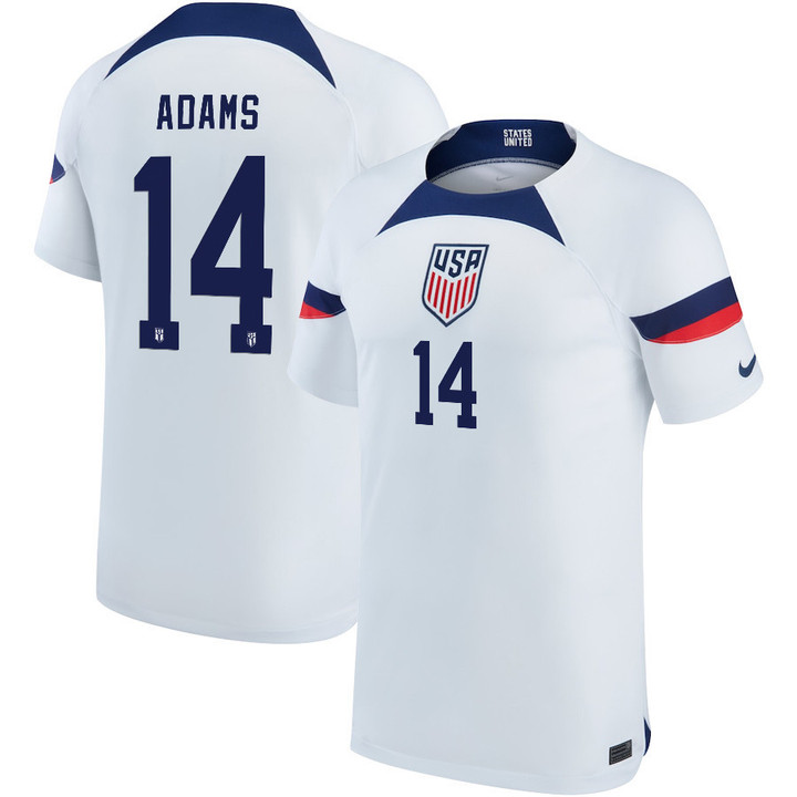 USA National Team 2022-23 Qatar World Cup Tyler Adams #14 Home Men Jersey - White