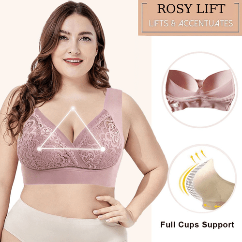 ROSY LIFT – Plus Size Comfort Extra Elastic Wireless Support Lace Bra (From M to 5XL)