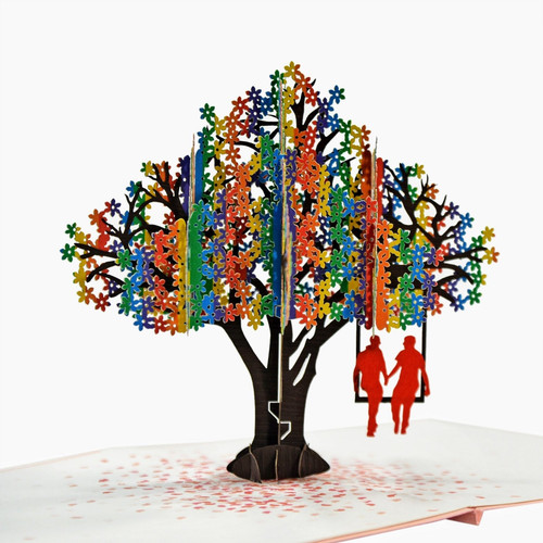 Love Scene Rainbow Tree Same Sex Male 3D Pop Up Card