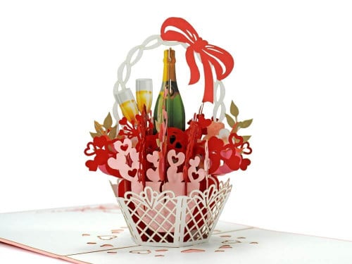 Champagne Flowers Basket 3D Pop Up Card