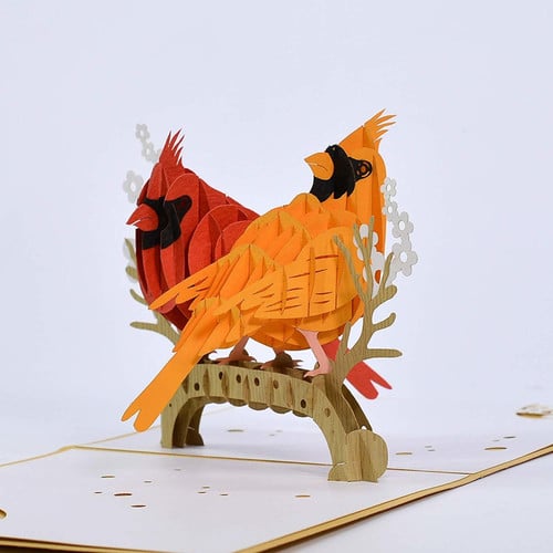 Cardinal Bird Couple 3D Pop Up Greeting Card