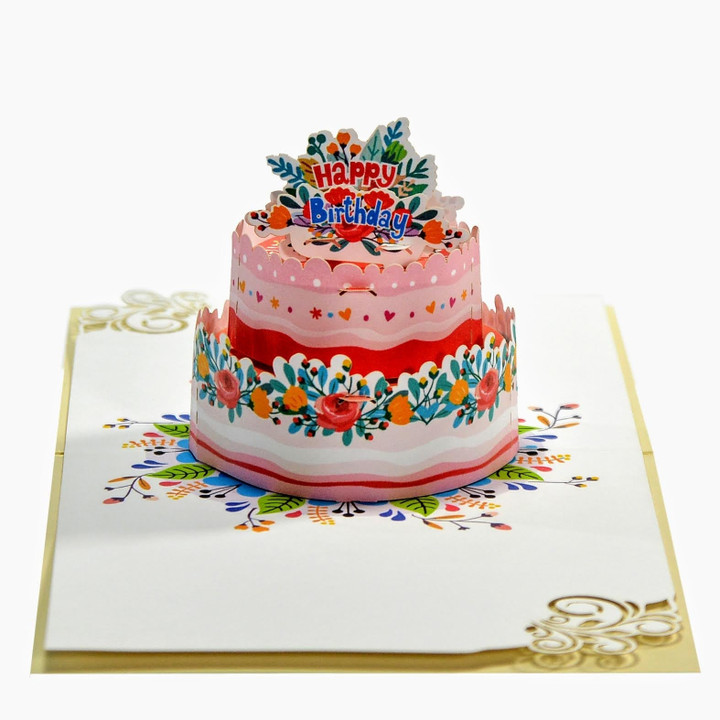 Flower Floral Birthday Cake 3D Pop Up Card