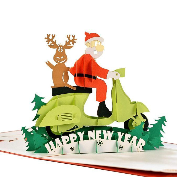 Santa Claus And Motorbike Pop Up Card