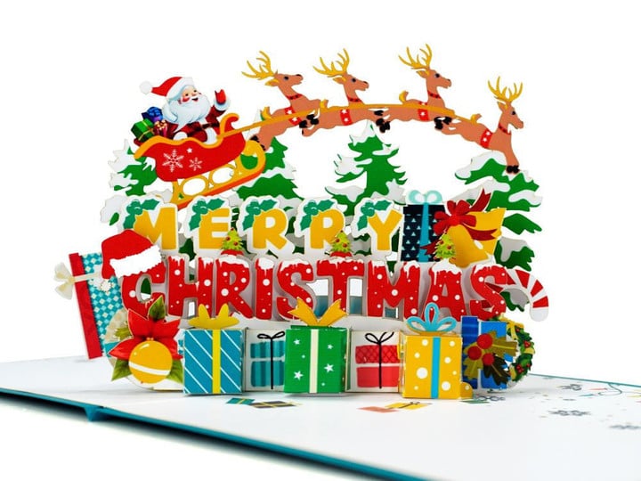 Merry Christmas with Santa and Reindeer 3D Pop up Card